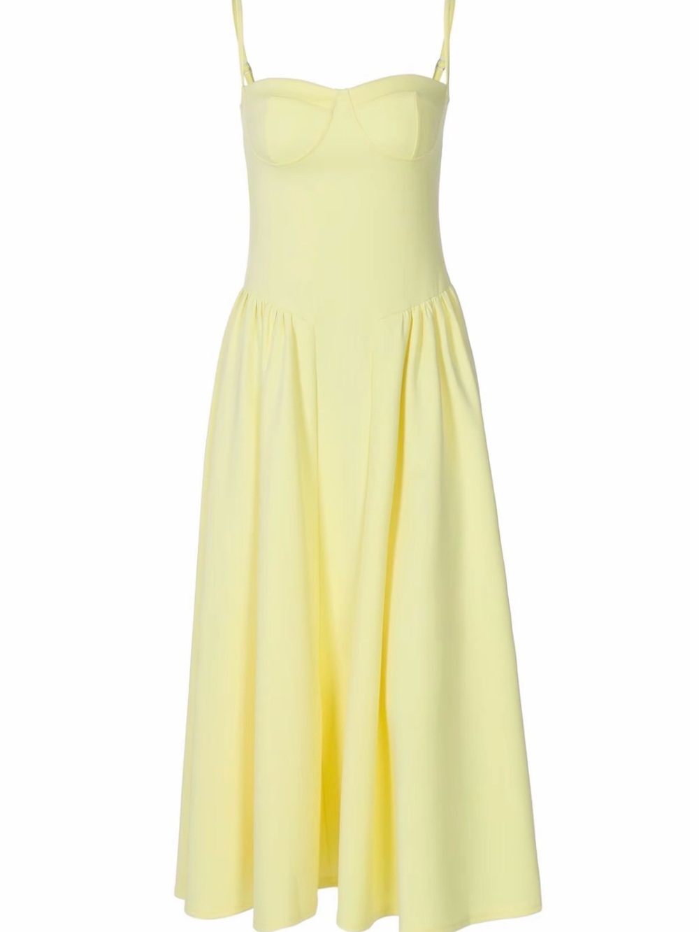 Womens Pale Yellow Spaghetti Strap Midi Dress